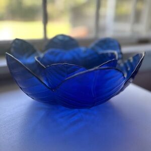 2 Cobolt blue flower shape ribbed bowls